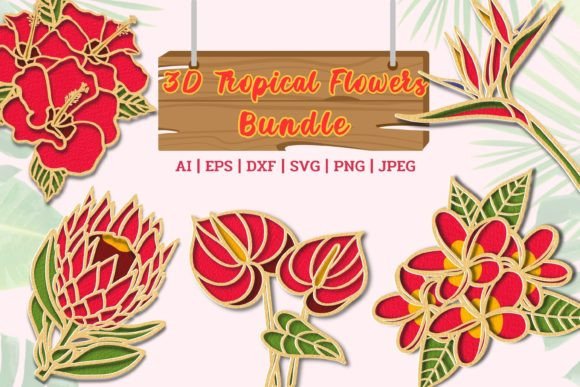3D Tropical Flowers Bundle for Vibrant Designs