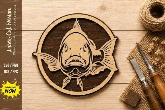 Bass Fish Circle Laser Cut SVG Design
