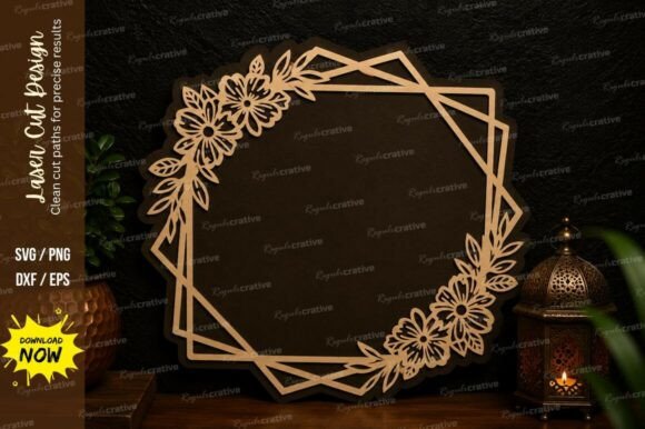 Elegant Square Floral Frame Laser Cut SVG Design