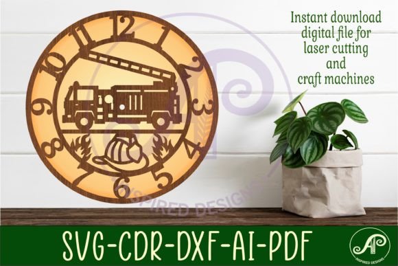 Fire Truck Wall Clock Laser Cut Files