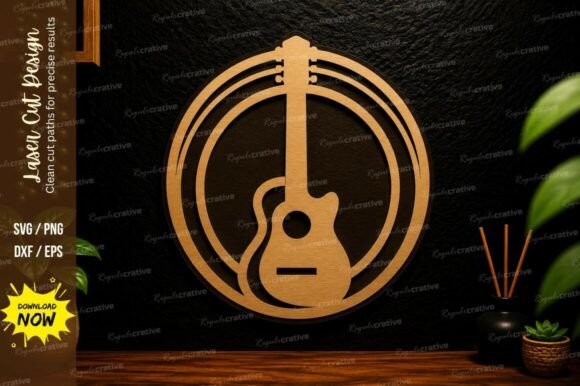 Guitar Music Circle Laser Cut SVG Design
