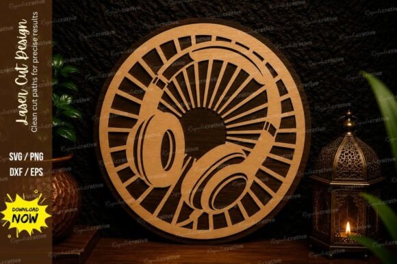 Headphone Circle Laser Cut SVG Design for Creative Projects