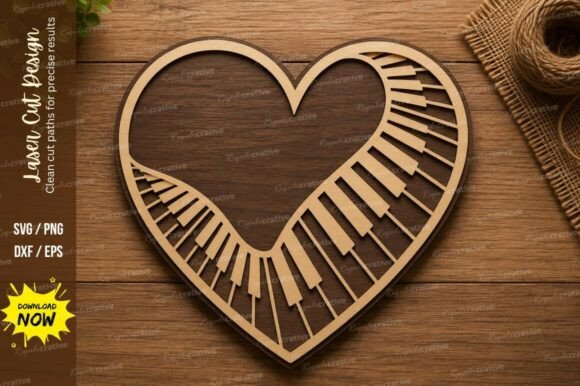 Heart Piano Keyboard SVG | Romantic Laser Cut File