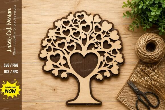 Heart Tree Laser Cut SVG Design