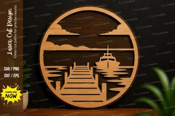 Lake Dock Sunset Laser Cut SVG Design