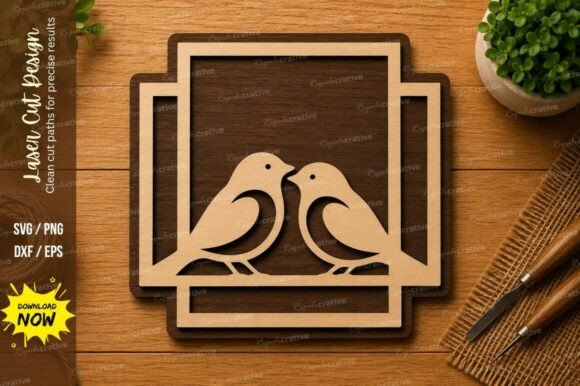 Love Birds Frame SVG | Bird Couple Laser