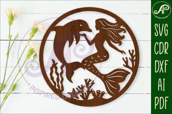 Mermaid and Dolphin Wall Art Sign, SVG Design