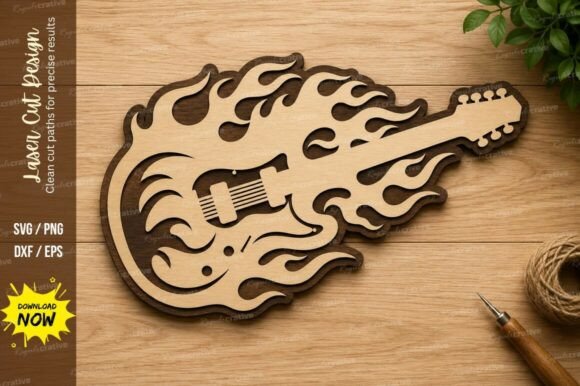 Rock Flame Guitar Laser Cut SVG Design