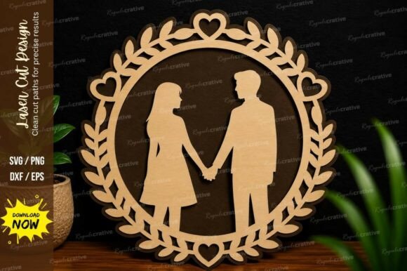 Romantic Couple Frame SVG Laser Cut Svg: Premium Design File
