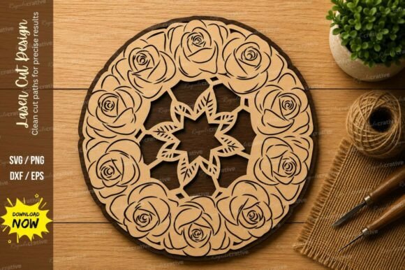Rose Wreath Mandala Laser Cut SVG Design