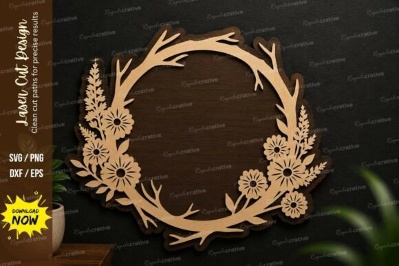 Rustic Floral Wreath Laser Cut SVG Design