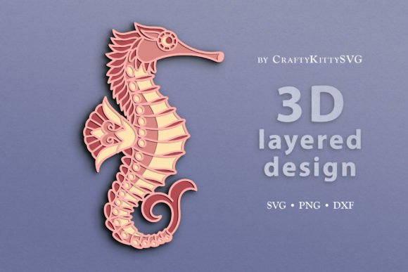 Seahorse 3D Layered SVG Cut File: Dive into Dimensional Design