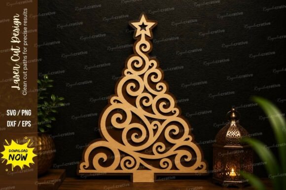 Swirl Christmas Tree Laser Cut SVG: Holiday Craft Design