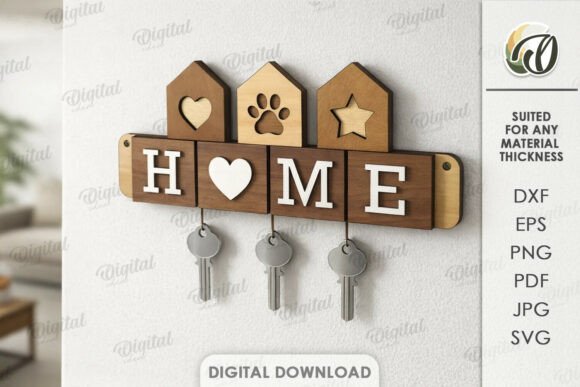 Wall Key Holder with Keychains Laser Cut