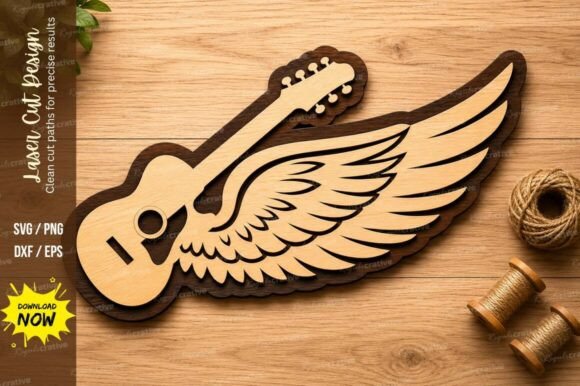Winged Acoustic Guitar Laser Cut SVG: Premium Design Files